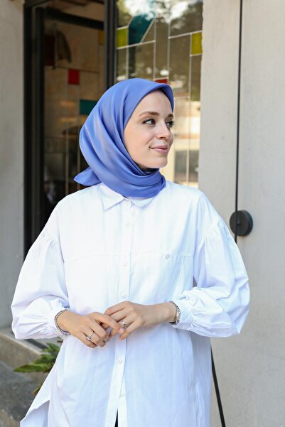 shantuQ PLAIN CRYSTAL SCARF-SCHOOL BLUE