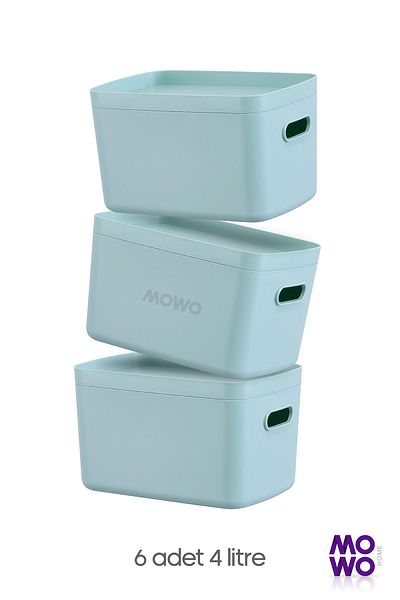 Mowo Home Alegra Кутия-органайзер за шкафове, тюркоаз, 4 литра, с капак - 6 многофункционални кутии за съхранение