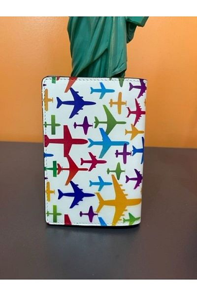 Seyahataksesuar Airplane Themed Leather Passport Case