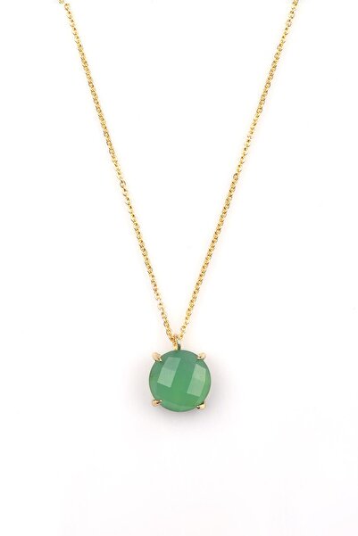 Alibaba Doğaltaş قلادة من حجر العقيق الأخضر الطبيعي باللون الذهبي