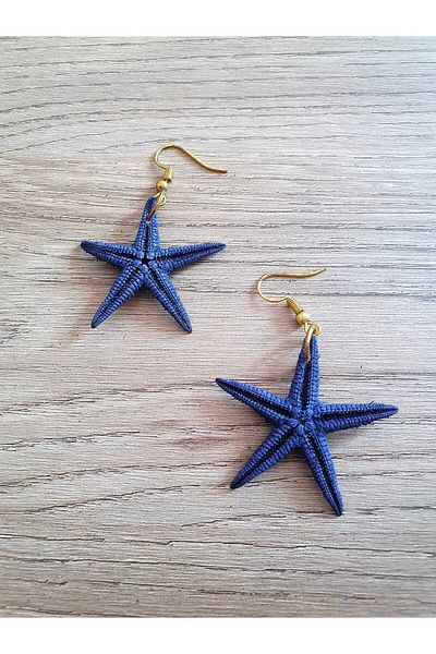 özde dekor Real Starfish Earrings - Navy Blue (Gold Color Metal)