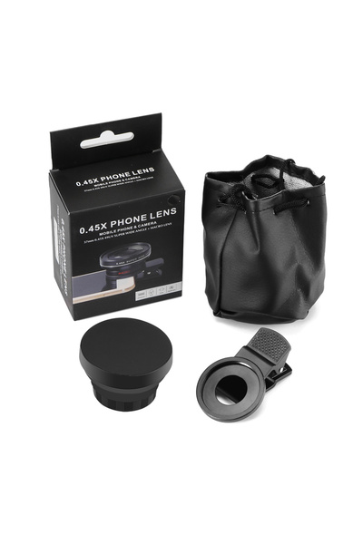 Wide Angle Lens Geniş Açı Balık Gözü Lens Seti Balıkgözü Makro Telefon Lensi-siyah