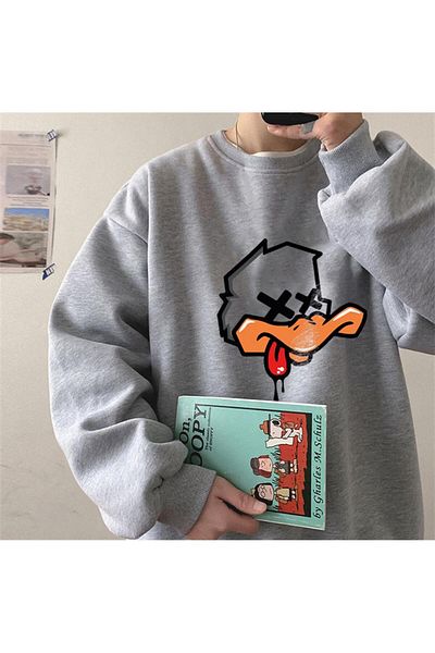 Touz Φούτερ με στάμπα Tired Duck σε γκρι Unisex Oversize Crew Neck