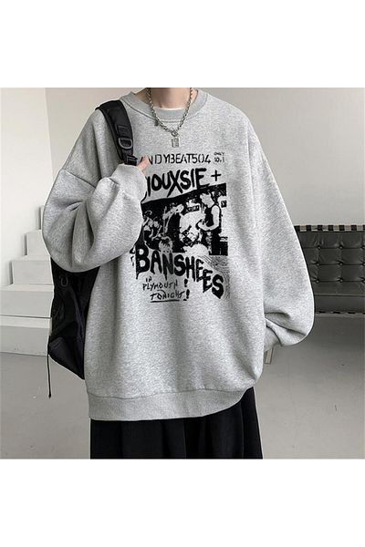 Touz Φούτερ με λαιμόκοψη LAGOM MODA Siouxsie Banshees με στάμπα γκρι Unisex Oversize