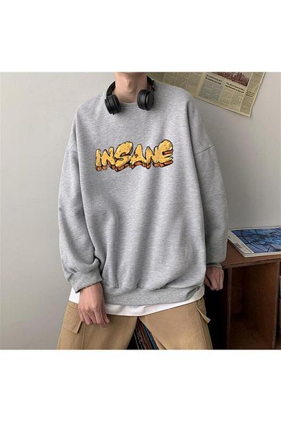 Touz Φούτερ με στάμπα Insane σε γκρι Unisex Oversize Crew Neck