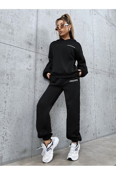 BYMEER Σετ φόρμας Unisex με κουκούλα, μαύρη ιδιωτική στάμπα