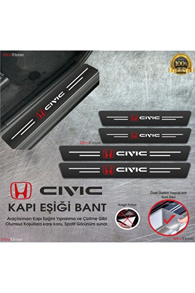 Sm Motors Honda Civic Logolu Karbon Kapı Eşiği Koruyucu Suni Deri 4'lü Set