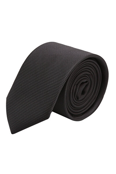 Esgue Black Slim Tie Handkerchief & Silver Color Anchor Brooch Men's Gift Set