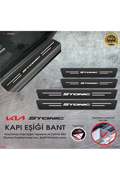 Sm Motors Kia Stonic Logolu Karbon Kapı Eşiği Koruyucu Suni Deri 4'lü Set