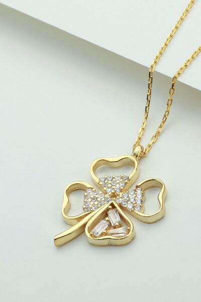 Şimal Silver 925 Ayar Gümüş Gold Yonca Kolye