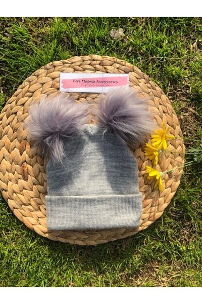 Peri Masalı Girl/baby Gray Pompom Beret