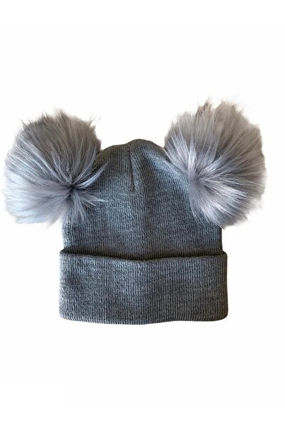 DESTİNA BOUTİQUE Дівчача сіра шапка з помпоном і хутром