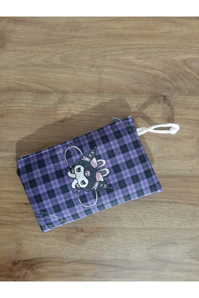 owl bag Kuromi μωβ καρό φόντο Σχέδιο με μοτίβο υφασμάτινη θήκη για στυλό-πορτ...