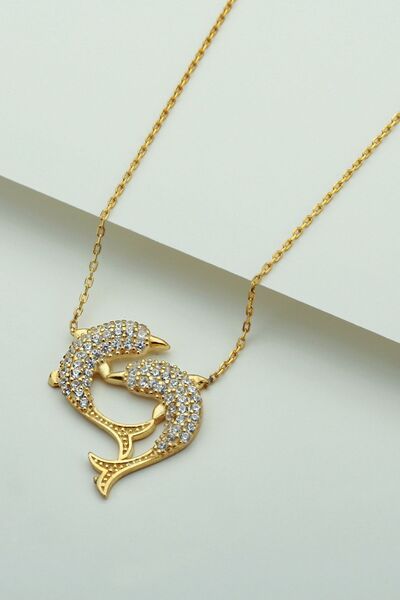Şimal Silver 925 Ayar Gümüş Gold Yunus Kolye