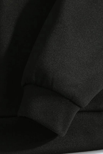 NAKRUF Kadın Siyah Baskısız Oversize Sweatshirt