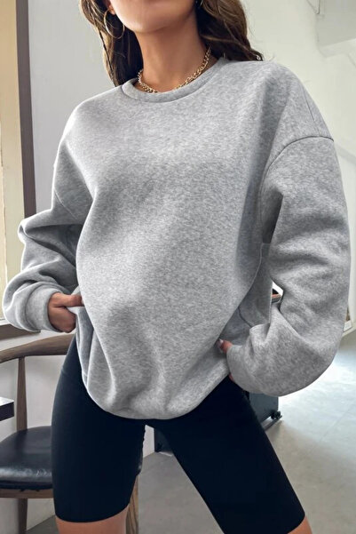 NAKRUF Γυναικείο φούτερ σε γκρι ακαταπίεστο oversize