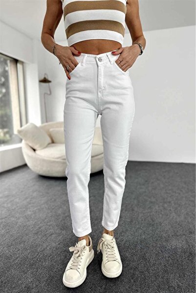 BROSERER Suzzan Jean Γυναικείο Λευκό Ψηλόμεσο Mom Fit Τζιν παντελόνι