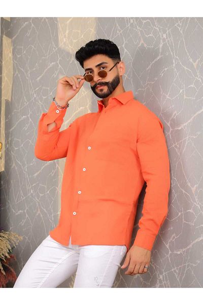 Viranes Pomegranate Flower Oversize (WIDE MOLD) Single Pocket Crinkle Linen Men's Shirt