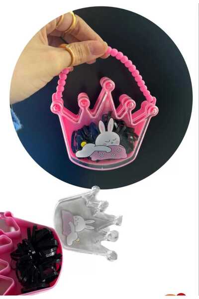 MİNAHOBİ Set roze boje od Torba crnih trajnih gumenskih kopči sa detaljima krune