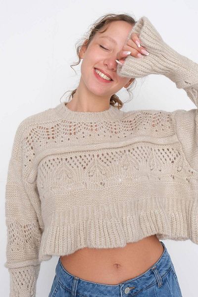 Addax Rüschendetaillierter Strickpullover K3279-B7