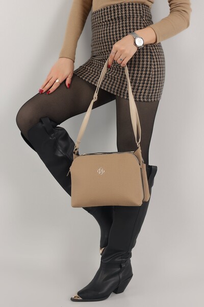 Luxe Bag Дамска бежова чанта с три отделения за през рамо, качествена чанта п...