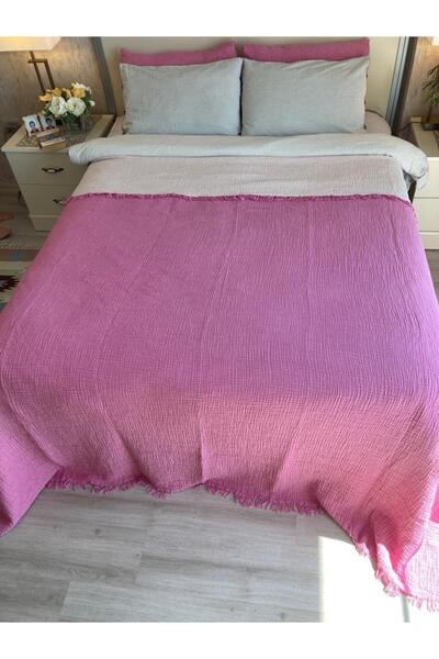YASEMİNİNEVİ Fuşya Tek Kişilik Müslin Yatak Örtüsü/pike