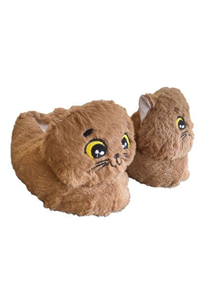 VASKONİ Panduf Sevimli Kedi Hayvan Figürlü Peluş Kışlık Rahat Ev Terliği