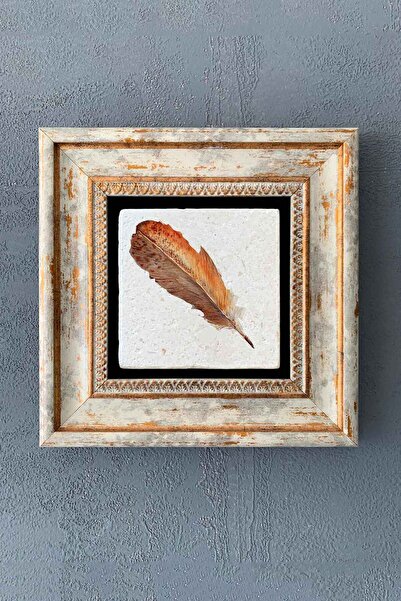 Oscar Stone Decor Pictură cu piatră în rame cu pene 20x20 cm-Decor de perete ...