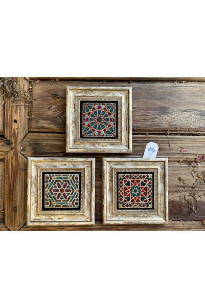 Oscar Stone Decor Çerçeveli Taş Duvar Dekoru Tablo 3'lü Set 20x20cm Desen Seti