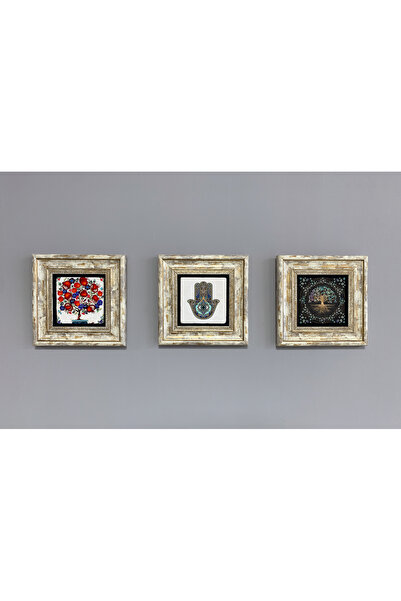 Oscar Stone Decor Çerçeveli Taş Tablo 20x20 cm 3 Lü Set Nar Ağacı Fatma Ana Hayat Ağacı
