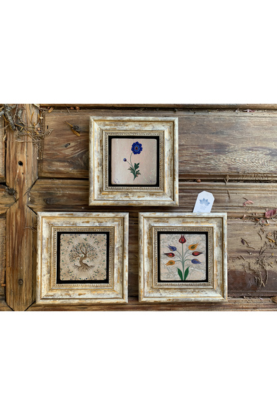 Framed Stone Table 20x20 cm Set of 3 Ebruli Flowers Tree of Life