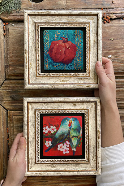 Oscar Stone Decor Çerçeveli Taş Duvar Dekoru Tablo 20x20cm 2'li Set (480-1230...