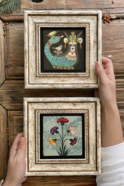 Framed Stone Wall Decor Table 20x20cm Set of 2 (1213-1224) Şahmeran Ebruli