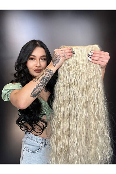 Suzan Peruk Afro Dalgalı Yarım Ay + 2 Yan Çıt Çıt - Fildişi Platin