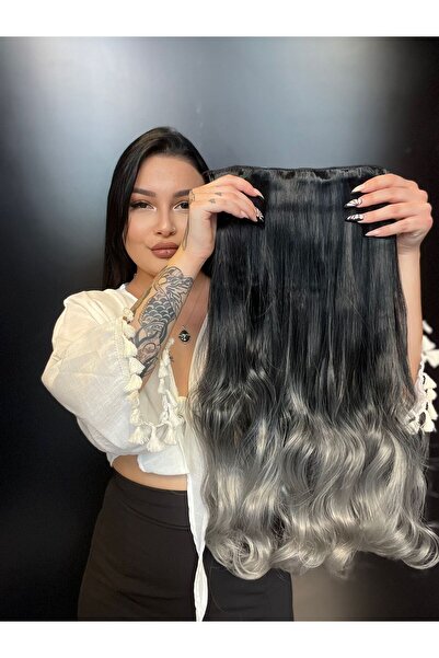 Suzan Peruk Dalgalı Geniş Parça Yarımay Çıtçıt Saç Siyah Gri