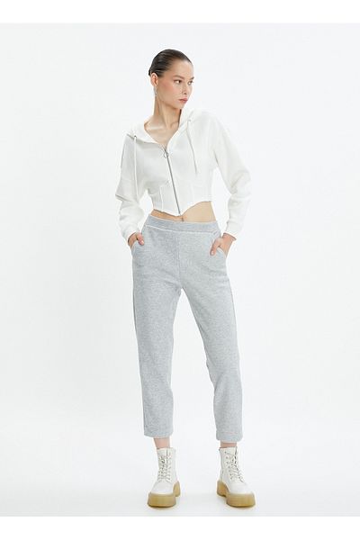 Koton High Waist Comfortable Gray Melange Women's Trousers 4WAL40020IK