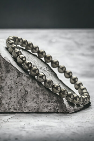 NBS Beautiful Naturel Stones سوار من الأحجار الكريمة الطبيعية الأنيق والرفيع والأنيق من بيريت (يمنح الفرح في الحياة والسعادة) 6 مم بجودة AA