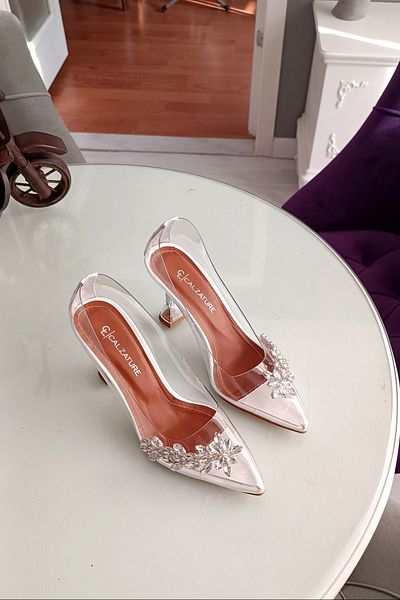 LA CALZATURE Transparent White 9cm Champagne Heels Stiletto Women's Shoes with Star Stone Accessories