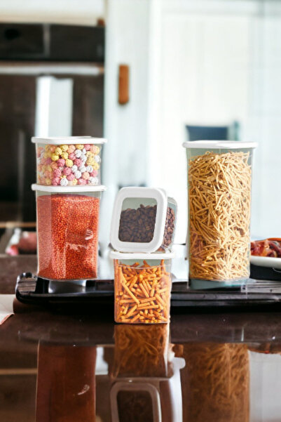 Melkan Home Food Container 5-Piece Square Food Container Storage Container Dowry Set Square Transparent Spice Bowl Set with White Lid