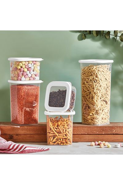 Melkan Home Food Container 5-Piece Square Food Container Storage Container Dowry Set Square Transparent Spice Bowl Set with White Lid