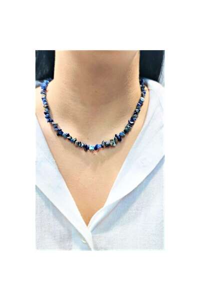 AKSESUARONE CERTIFIED LAPIS LAZULI NATURAL STONE BROKEN STONE NECKLACE