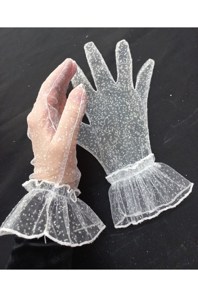 es moda shop Διαμαντένιο αστραφτερό βραδινό φόρεμα γάντια κοντά λευκά