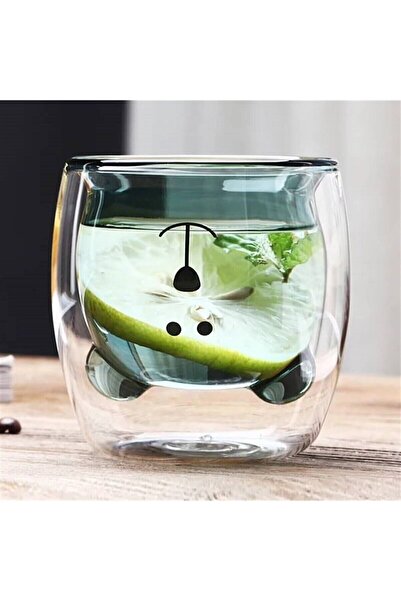 Seram Collection Sevimli Ayı Çidarlı Cam Bardak Çift Cidarlı Tasarım Cam Bard...