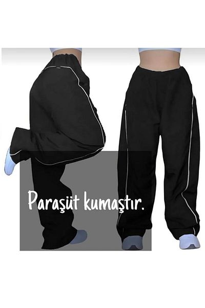 DENİKK Y2K Harajuku Single Piping Μαύρο παντελόνι αλεξίπτωτου/φούτερ