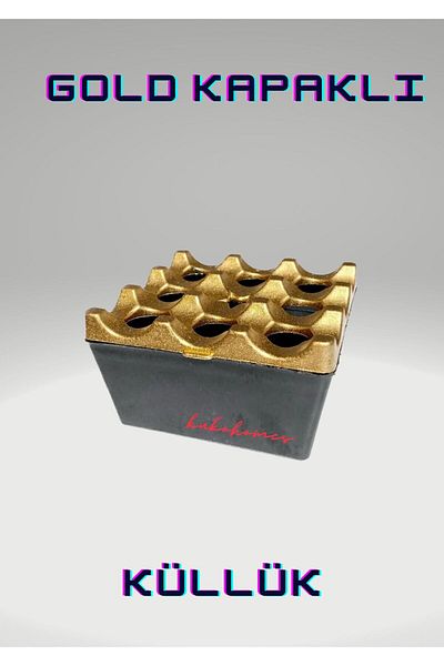 kukohomes Grilled Gold Ashtray,Melamine Ashtray,Cafe,bar ashtray,Square Base Ashtray with Gold Lid