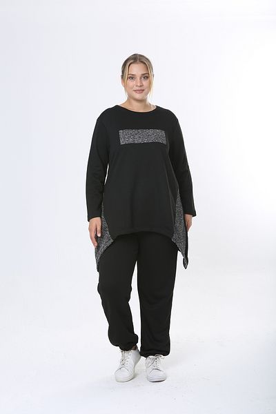 XL Modam WOMEN'S LARGE SIZE LYCRAL VISKOSE BLACK SILVER GLAZE DETAIL TUNIC PANTS SET