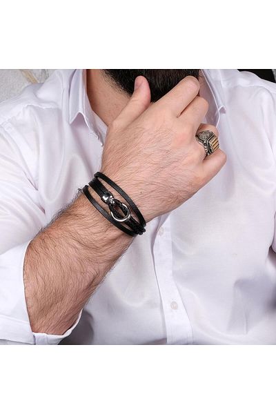 TESBİHCİBABA Sailor Knot Premium Leather Steel Men's Bracelet