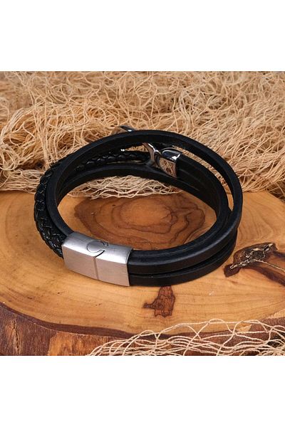 TESBİHCİBABA Sailor Knot Premium Leather Steel Men's Bracelet