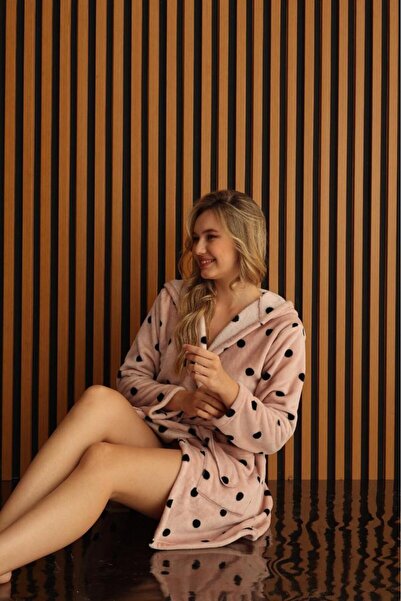 Pijamoni Yumuşak Welsoft Kadife Sabahlık 8305-1 -Pudra