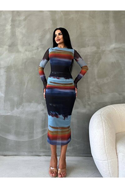 Miss Beyoğlu Sansuela renkli tül elbise